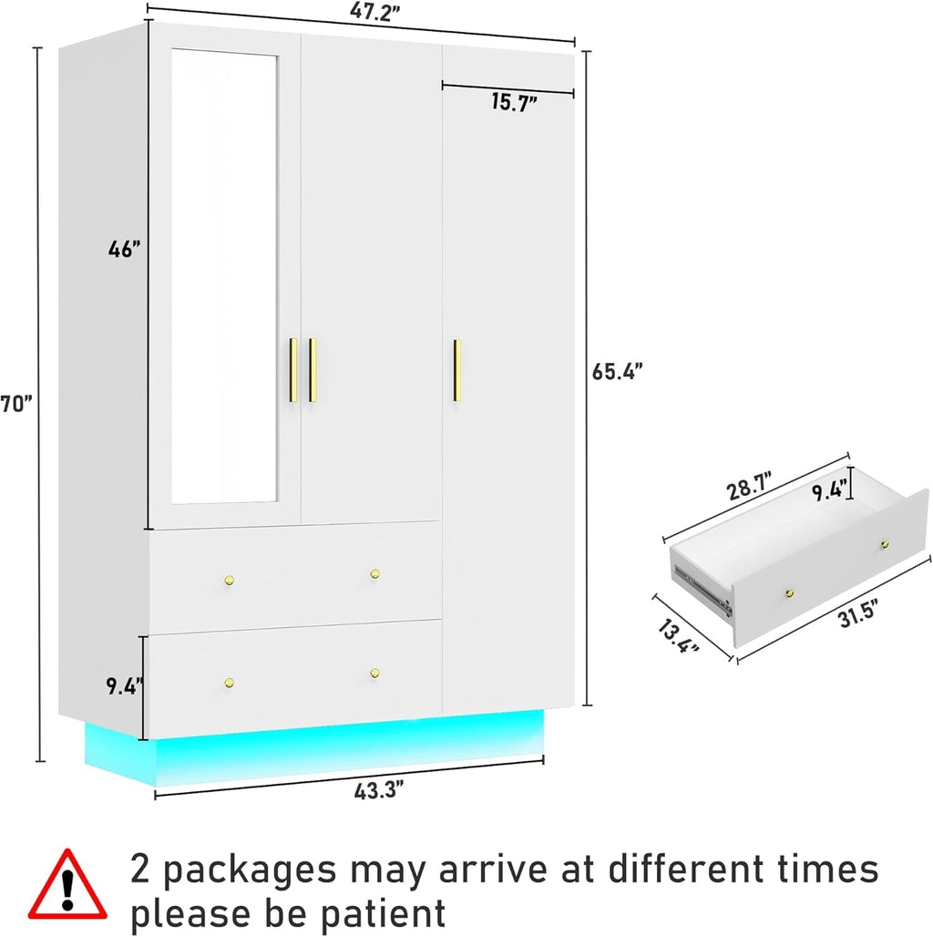 Smart 3-Door RGB Wardrobe — Illuminate & Organize in Style!