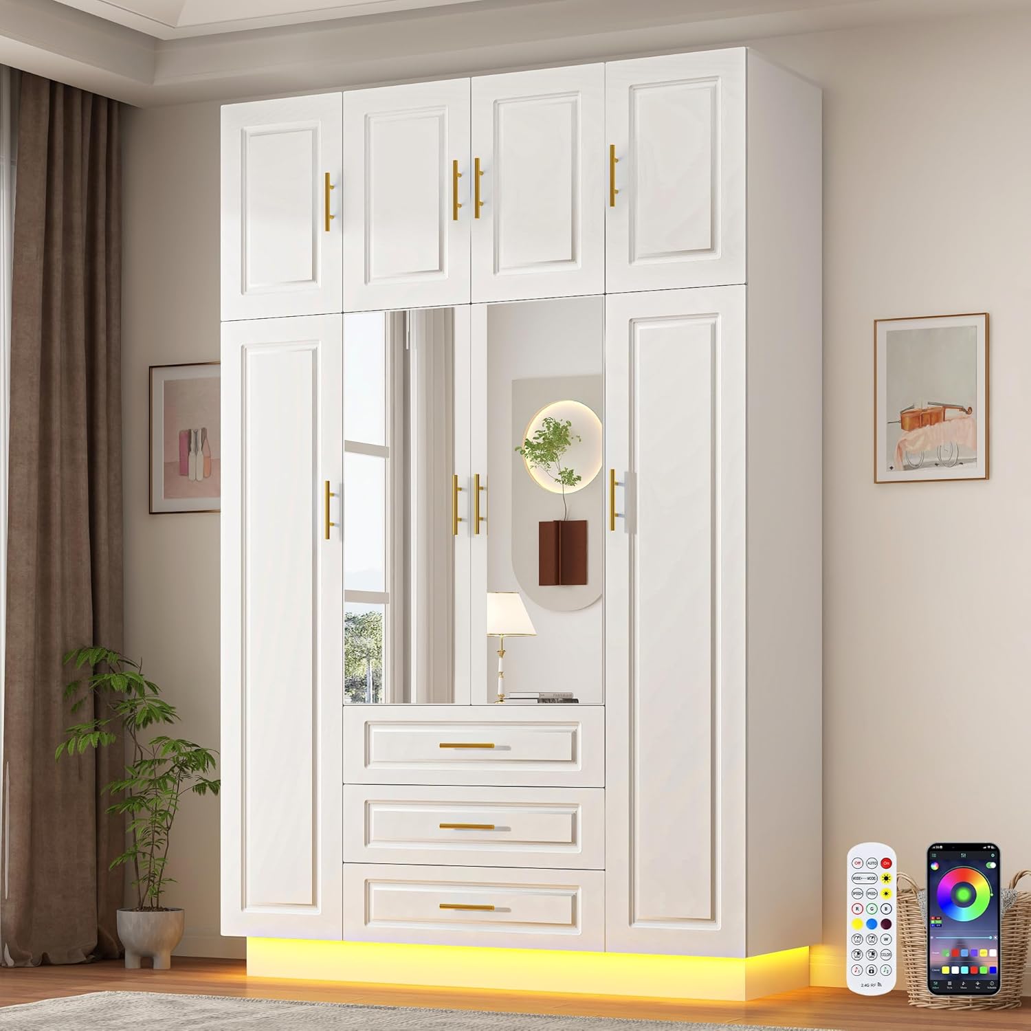Smart 4-Door RGB Wardrobe — Illuminate Your Storage in Style!