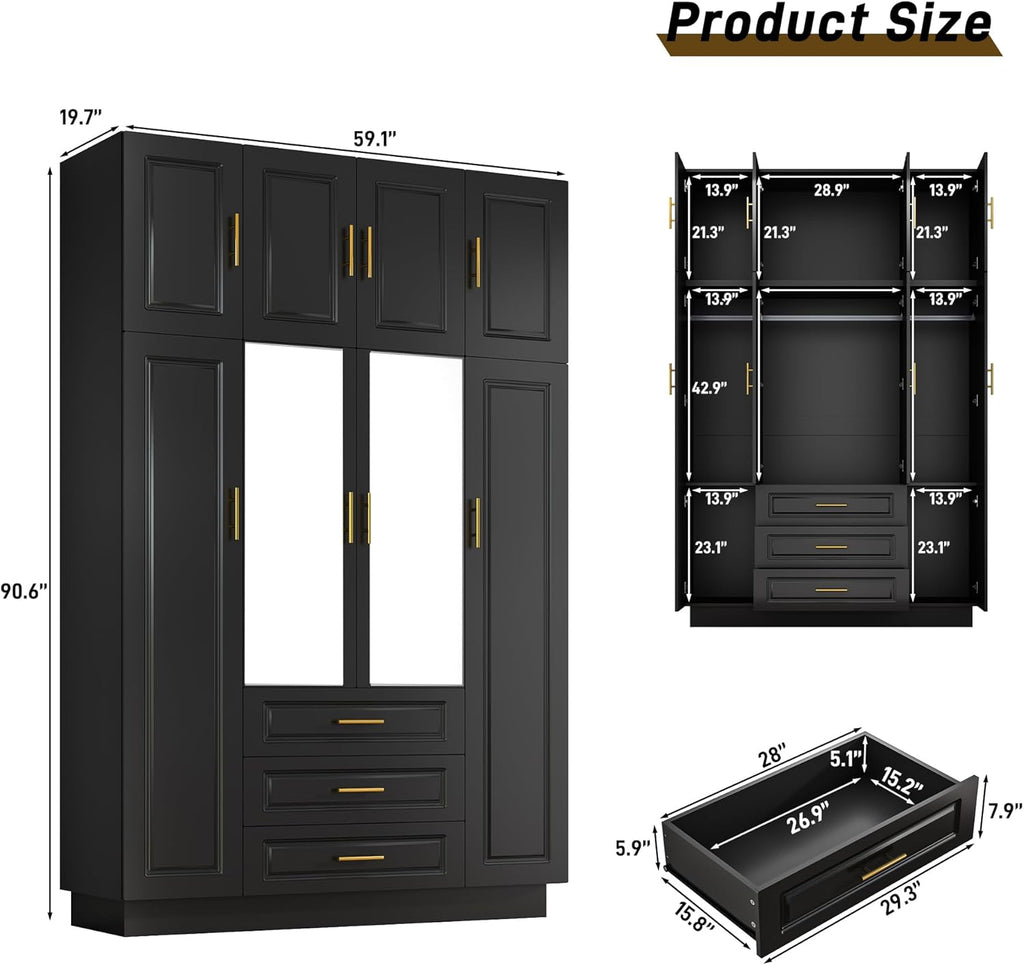 Smart 4-Door RGB Wardrobe — Illuminate Your Storage in Style!