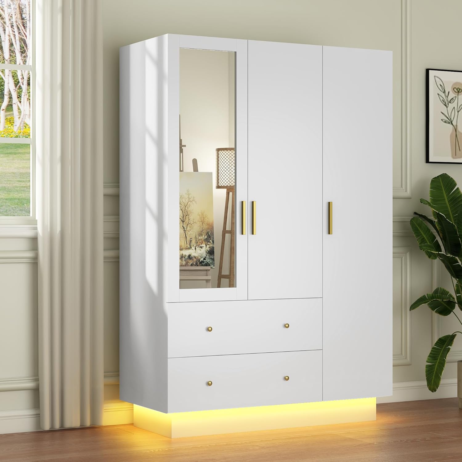 Smart 3-Door RGB Wardrobe — Illuminate & Organize in Style!