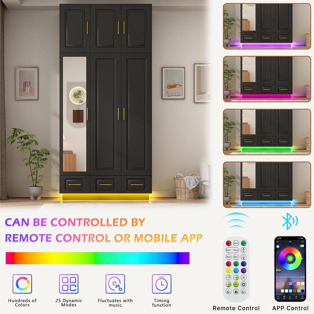 Smart 3-Door RGB Wardrobe — Complete Storage Meets Modern Tech!
