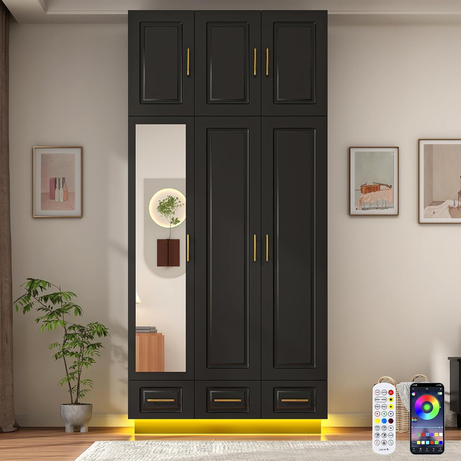 Smart 3-Door RGB Wardrobe — Complete Storage Meets Modern Tech!