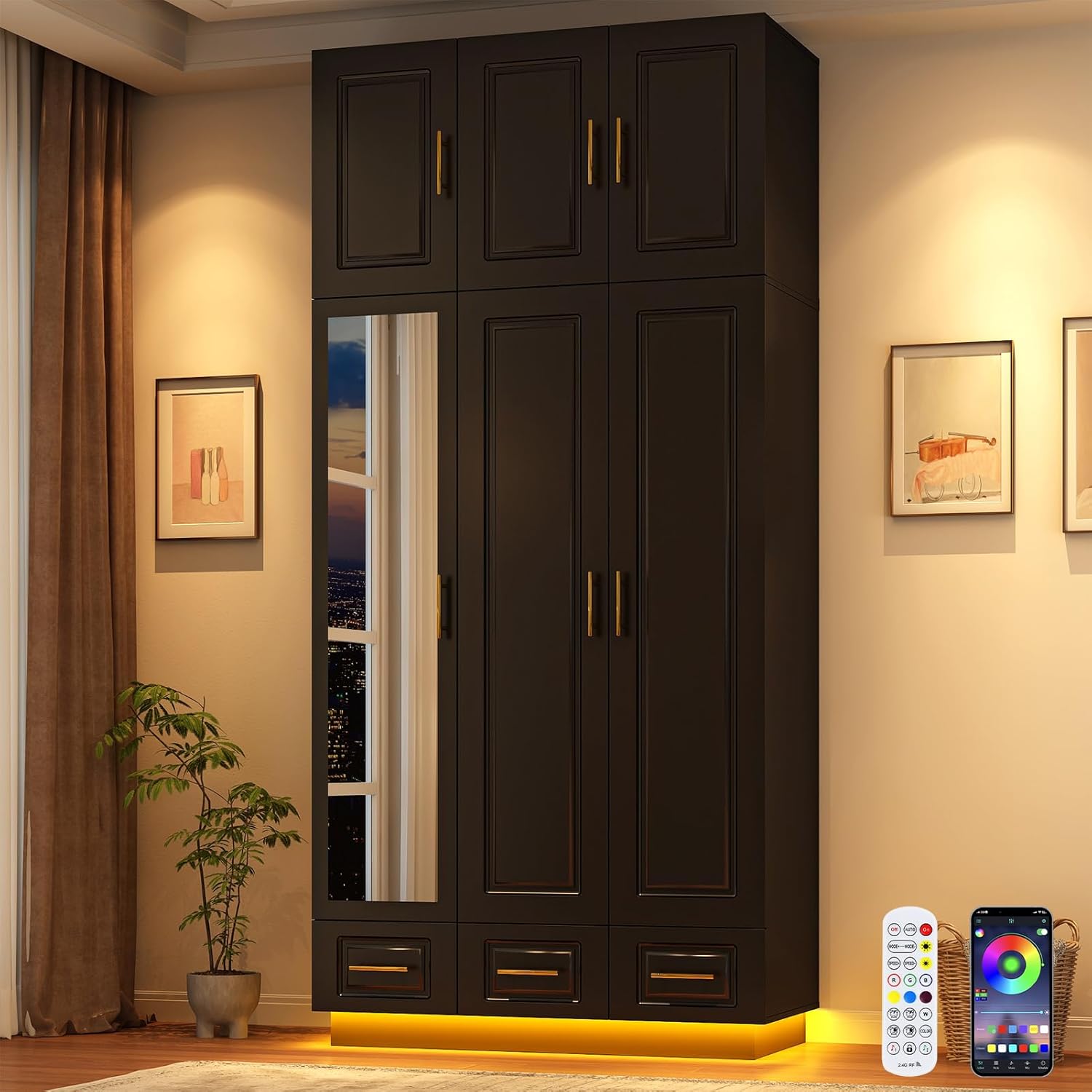 Smart 3-Door RGB Wardrobe — Complete Storage Meets Modern Tech!