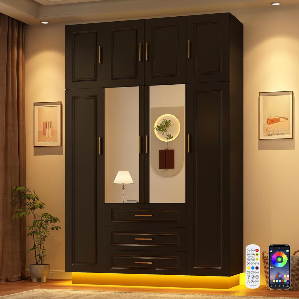 Smart 4-Door RGB Wardrobe — Illuminate Your Storage in Style!