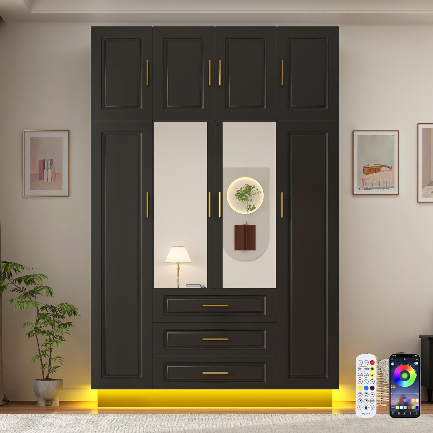 Smart 4-Door RGB Wardrobe — Illuminate Your Storage in Style!