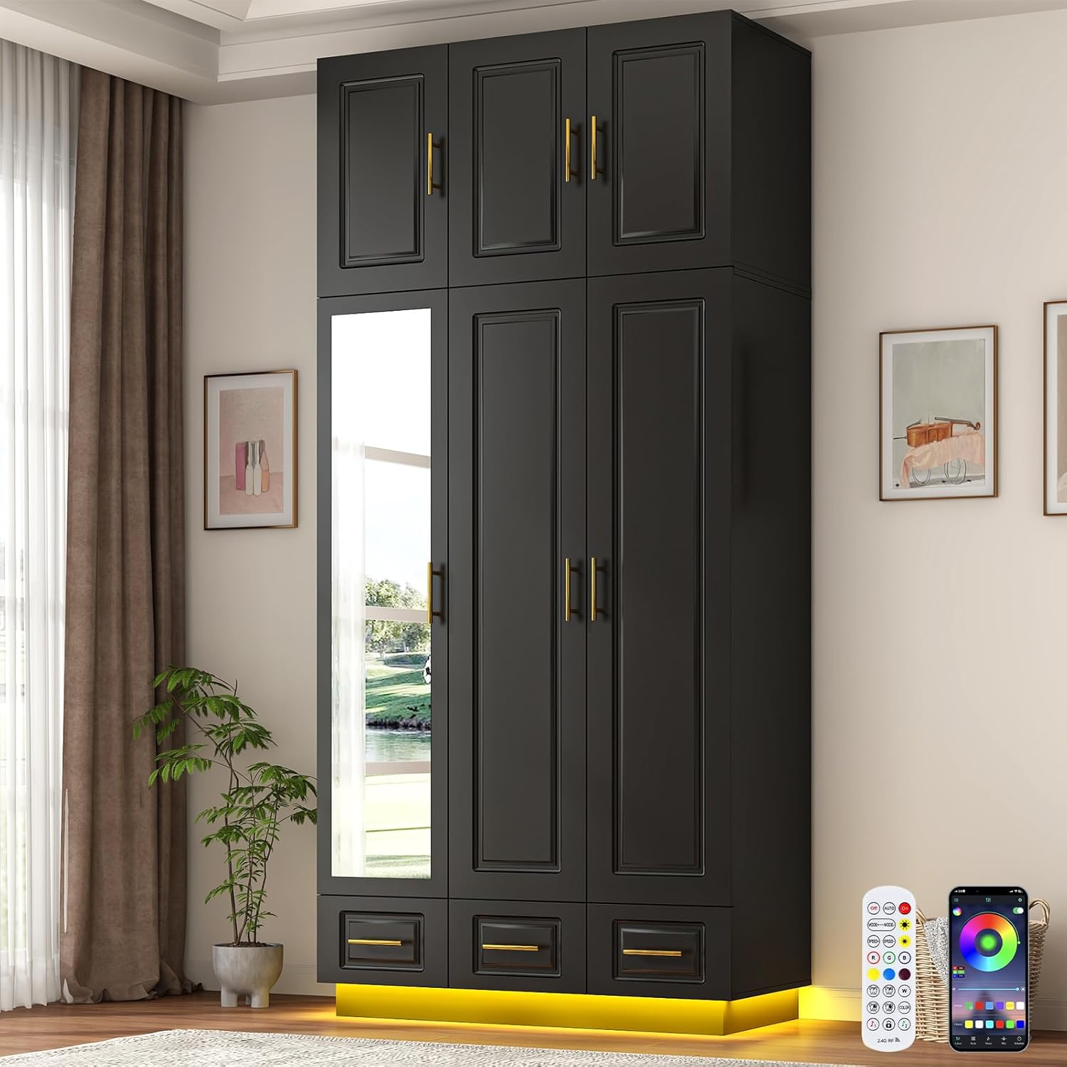 Smart 3-Door RGB Wardrobe — Complete Storage Meets Modern Tech!
