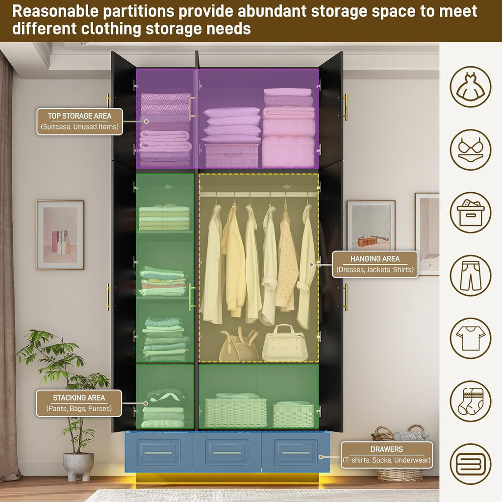 Smart 3-Door RGB Wardrobe — Complete Storage Meets Modern Tech!