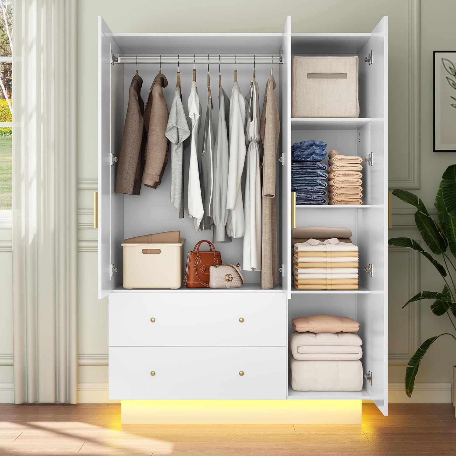 Smart 3-Door RGB Wardrobe — Illuminate & Organize in Style!