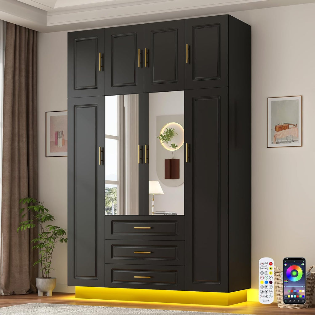 Smart 4-Door RGB Wardrobe — Illuminate Your Storage in Style!