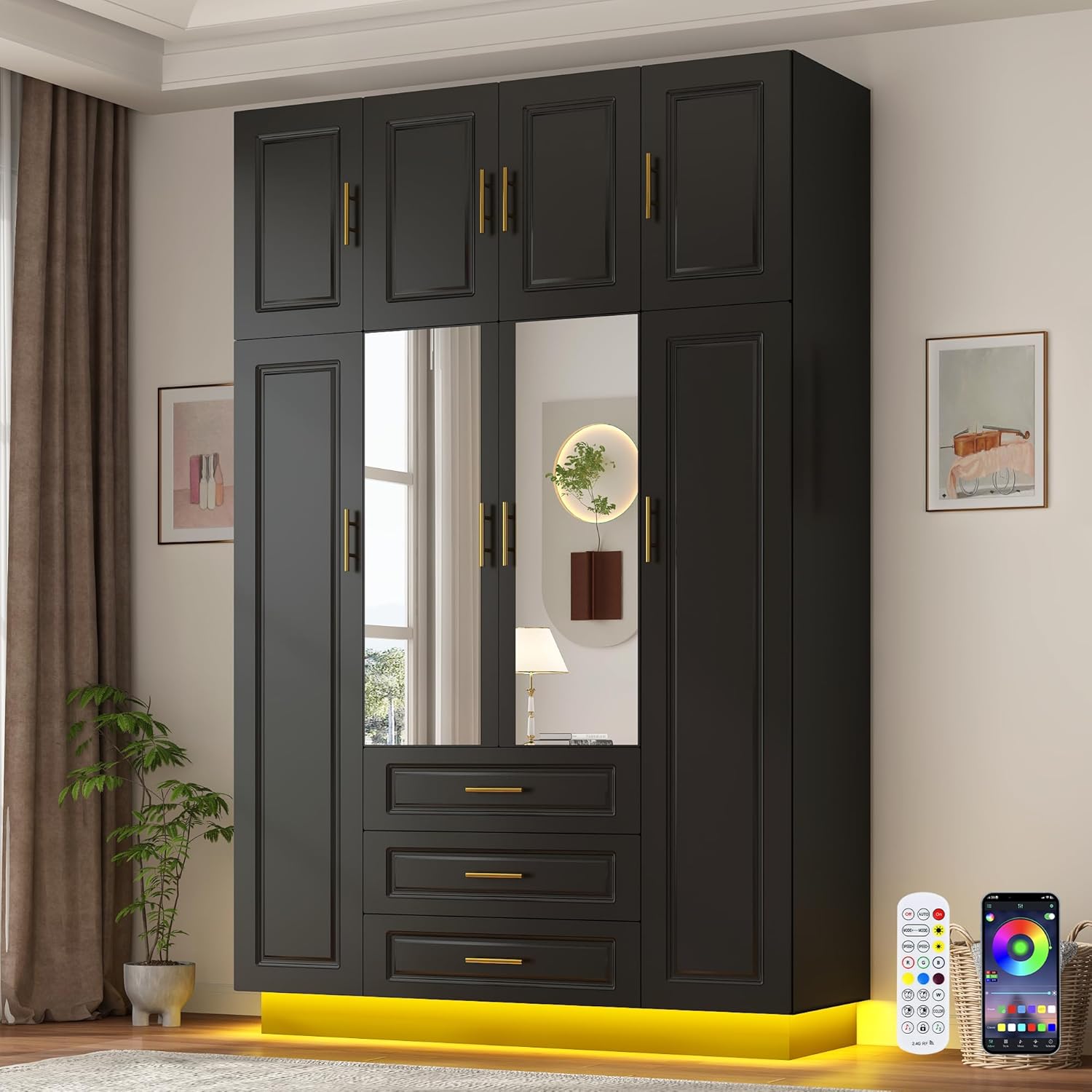 Smart 4-Door RGB Wardrobe — Illuminate Your Storage in Style!