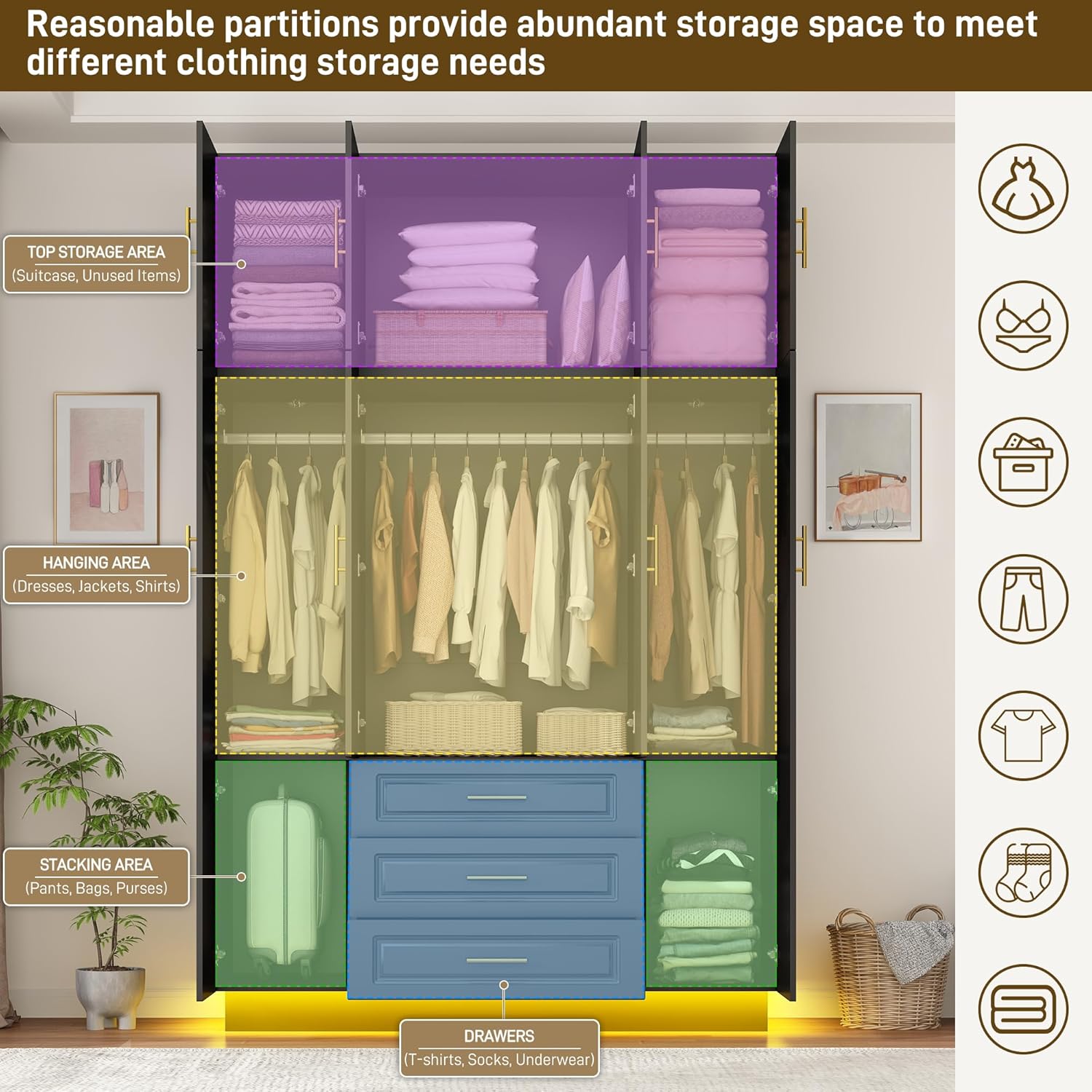 Smart 4-Door RGB Wardrobe — Illuminate Your Storage in Style!