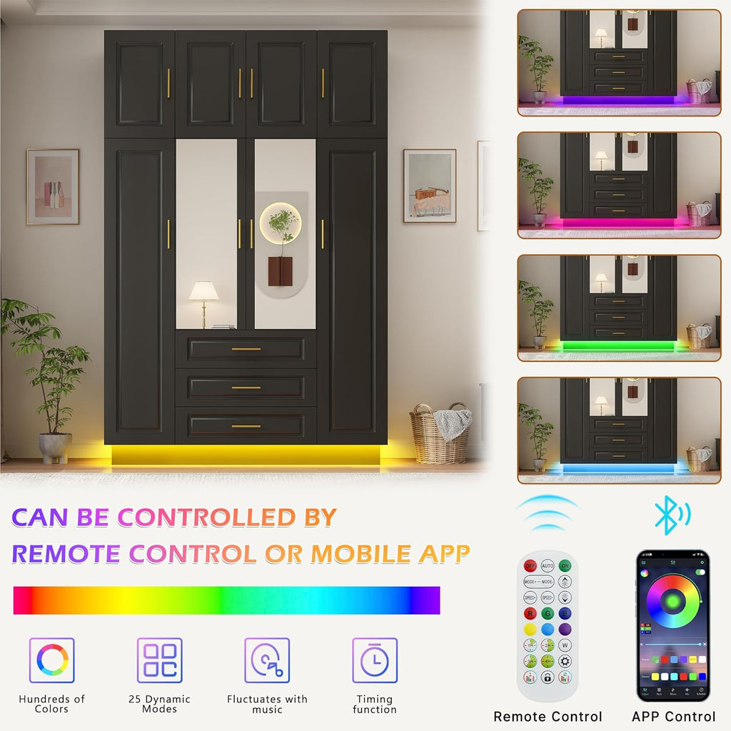 Smart 4-Door RGB Wardrobe — Illuminate Your Storage in Style!