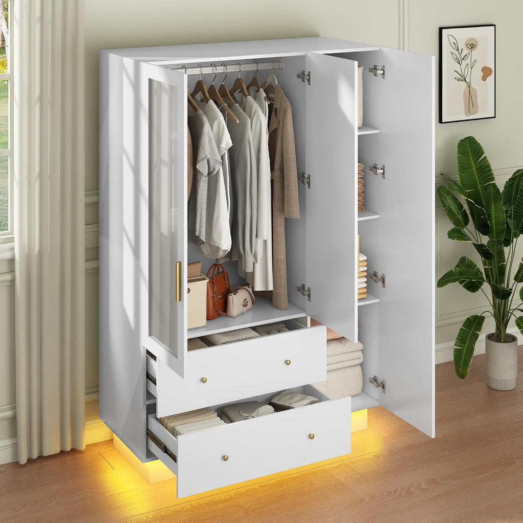 Smart 3-Door RGB Wardrobe — Illuminate & Organize in Style!